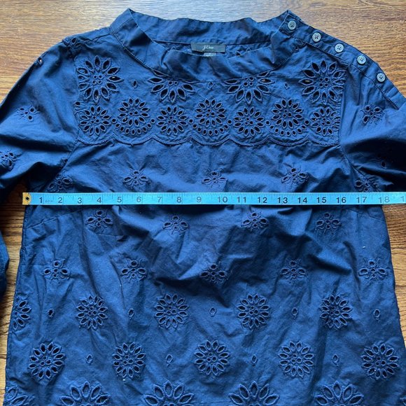 J Crew Eyelit Funnel Neck Top Navy - Picture 5 of 6